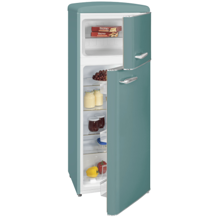 EXQUISIT RKGC270-45-H-160E taubenblau Kühl- und Gefrierkombination (E, 180 kWh, 1465 mm hoch, Taubenblau)