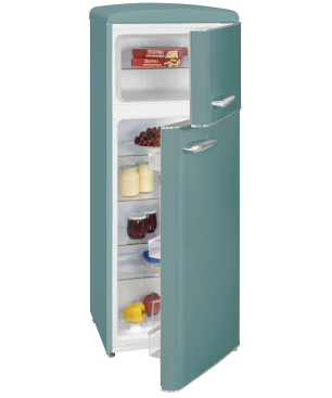 EXQUISIT RKGC270-45-H-160E taubenblau Kühl- und Gefrierkombination (E, 180 kWh, 1465 mm hoch, Taubenblau)