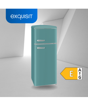 EXQUISIT RKGC270-45-H-160E taubenblau Kühl- und Gefrierkombination (E, 180 kWh, 1465 mm hoch, Taubenblau)
