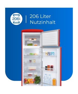 EXQUISIT RKGC270-45-H-160E rot Kühl- und Gefrierkombination (E, 1465 mm hoch, Rot)