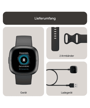 FITBIT Sense 2 Smartwatch Aluminium Elastomer, S/L, Shadow Grey/Graphite