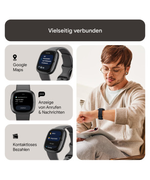 FITBIT Sense 2 Smartwatch Aluminium Elastomer, S/L, Shadow Grey/Graphite
