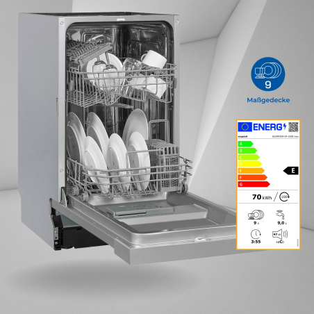 EXQUISIT EGSP9309-EF-030E inox Geschirrspüler (Einbaugerät (Besteckkorb, 448 mm breit, 47 dB (A), E)