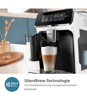 PHILIPS EP3343/50 Serie 3300 LatteGo 6 Kaffeespezialitäten Kaffeevollautomat Weiß/Klavierlack-Schwarz