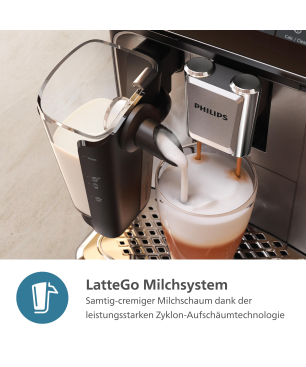 PHILIPS EP3343/50 Serie 3300 LatteGo 6 Kaffeespezialitäten Kaffeevollautomat Weiß/Klavierlack-Schwarz