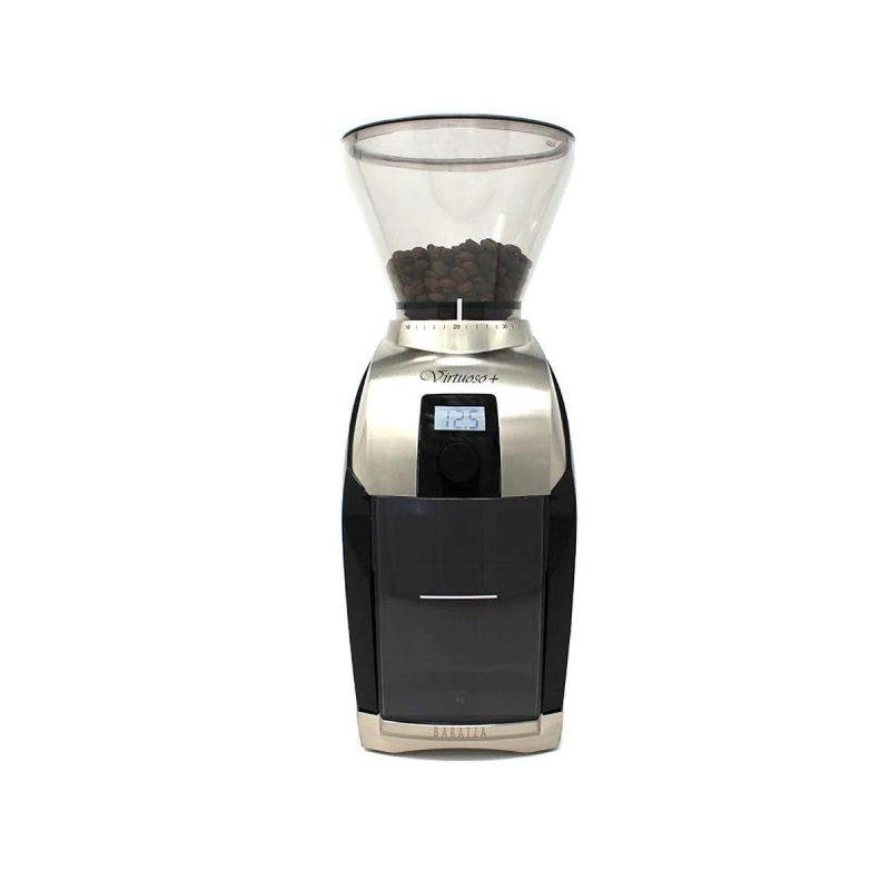 BARATZA Virtuoso+ Elektrische Kaffeemühle Schwarz/Silber (240 W, 40-mm-Stahl-Kegelmahlwerk)