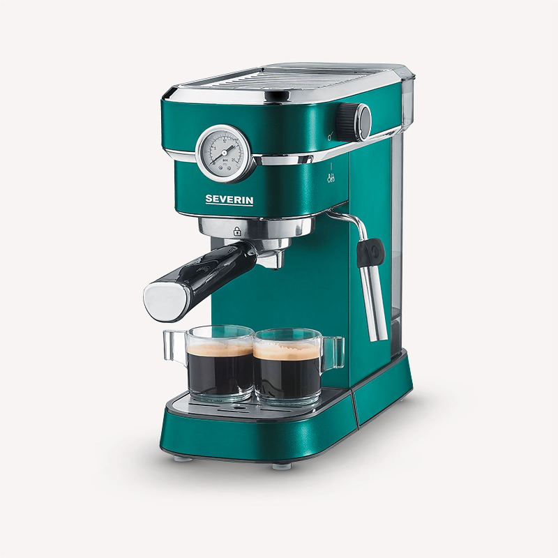 SEVERIN KA 9270 Espressomaschine „Espresa Plus" Matt-Grün / Edelstahl gebürstet / schwarz