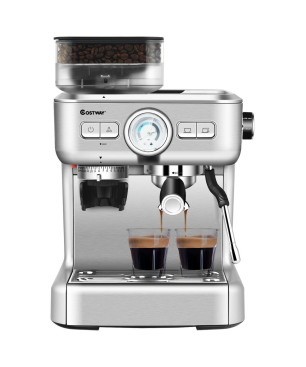 COSTWAY Siebträgermaschine Espressomaschine silber