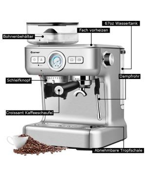 COSTWAY Siebträgermaschine Espressomaschine silber