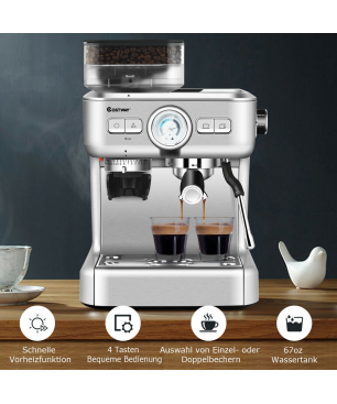 COSTWAY Siebträgermaschine Espressomaschine silber