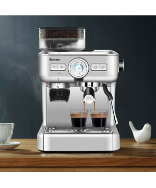 COSTWAY Siebträgermaschine Espressomaschine silber