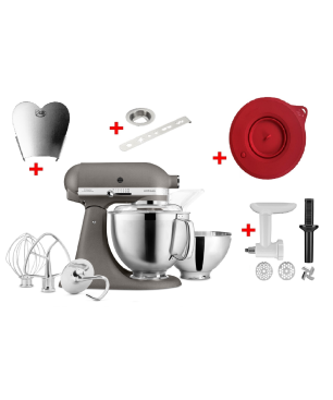 KITCHENAID 5KSM185PSEAC inkl. Edelstahlrührelmenten und 4 Zubehöre Küchenmaschine IMPERIAL GREY (300 Watt)