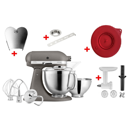 KITCHENAID 5KSM185PSEAC inkl. Edelstahlrührelmenten und 4 Zubehöre Küchenmaschine IMPERIAL GREY (300 Watt)
