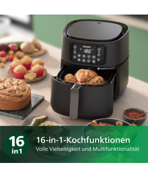 PHILIPS HD9285/90 Connected Airfryer XXL Series 5000 7.2L Heißluftfritteuse 2000 Watt Schwarz/Dunkles Silber