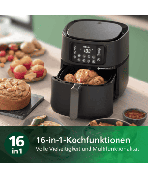 PHILIPS HD9285/90 Connected Airfryer XXL Series 5000 7.2L Heißluftfritteuse 2000 Watt Schwarz/Dunkles Silber