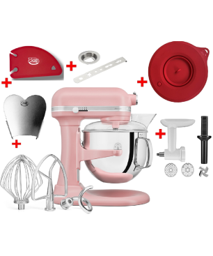 KITCHENAID 5KSM7580XEDR Sparset inkl. 5 Zubehöre Küchenmaschine Rosa (Rührschüsselkapazität: 6,9 Liter, 500 Watt)