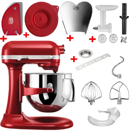 KITCHENAID 5KSM7580XECA Sparset inkl. 5 Zubehöre Küchenmaschine Liebesapfel Rot (Rührschüsselkapazität: 6,9 Liter, 500 Watt)