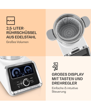 KLARSTEIN GrandPrix Multifunktionsküchenmaschine Weiß (Rührschüsselkapazität: 2,5 Liter, 500 Watt)