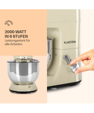 KLARSTEIN Lucia Morena Multifunktionsküchenmaschine Crème (Rührschüsselkapazität: 5,2 Liter, 2000 Watt)