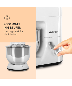 KLARSTEIN Lucia Bianca Multifunktionsküchenmaschine Weiss (Rührschüsselkapazität: 5,2 Liter, 2000 Watt)